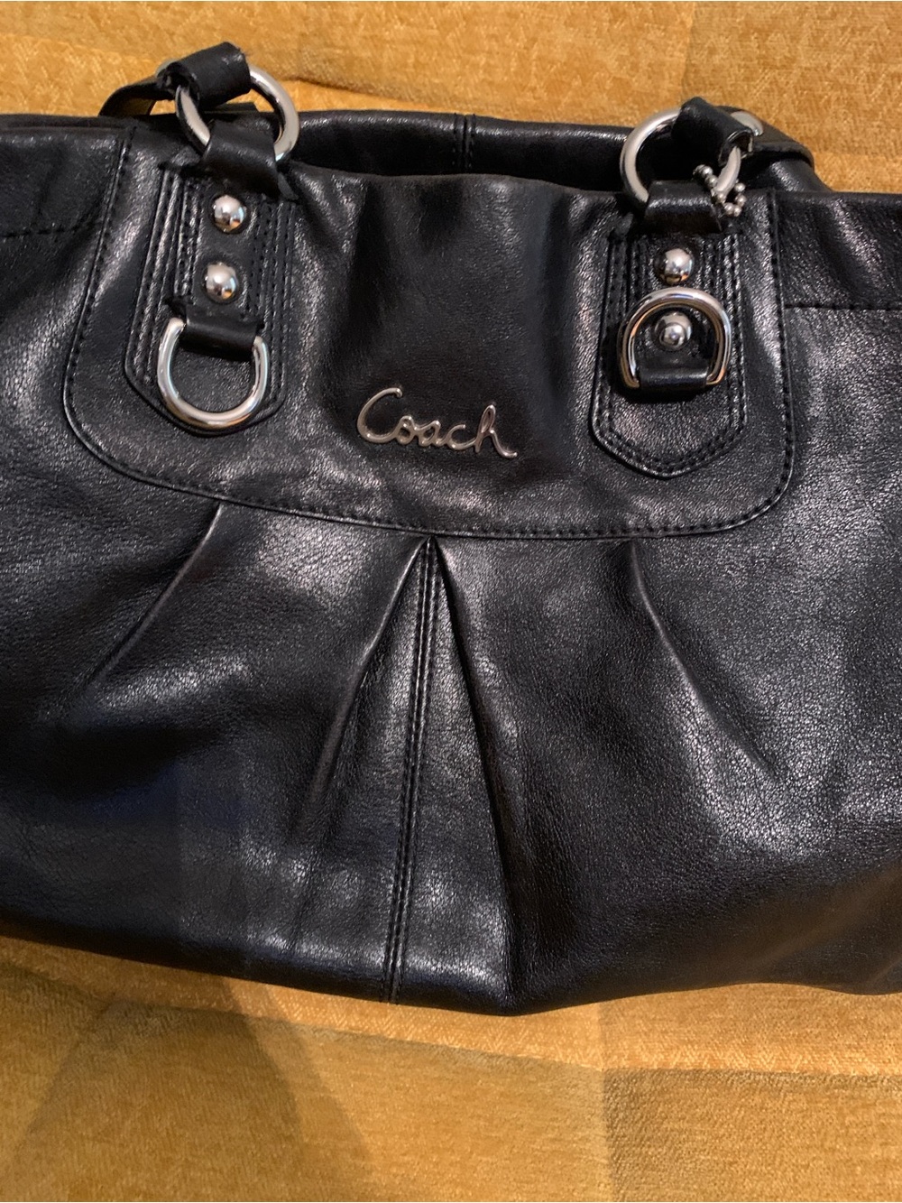 Coach Black Leather Pleated Shoulder Bag